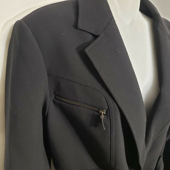 Body by Victoria Womens Suite Blazer Jacket Sz 8 Black Wool Blend Lined Tie Wais - Picture 4 of 10
